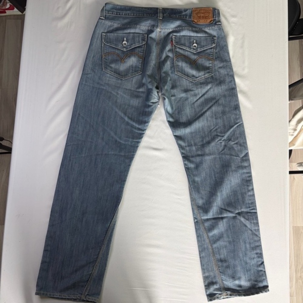 Levis 514 Straight Fit Blue Denim Jeans Mens 36x32 Flap Pocket Twisted Seam